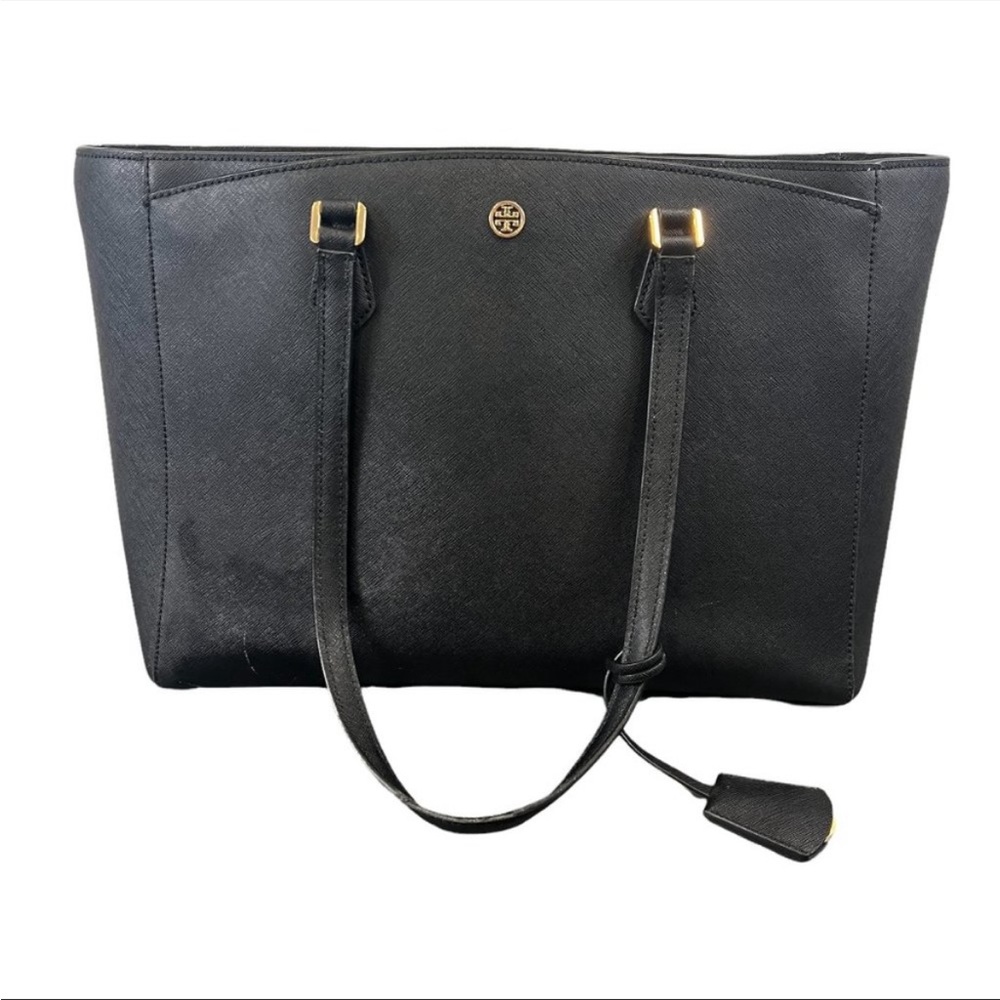 Tory Burch work tote - Robinson style black leather shoulder bag.